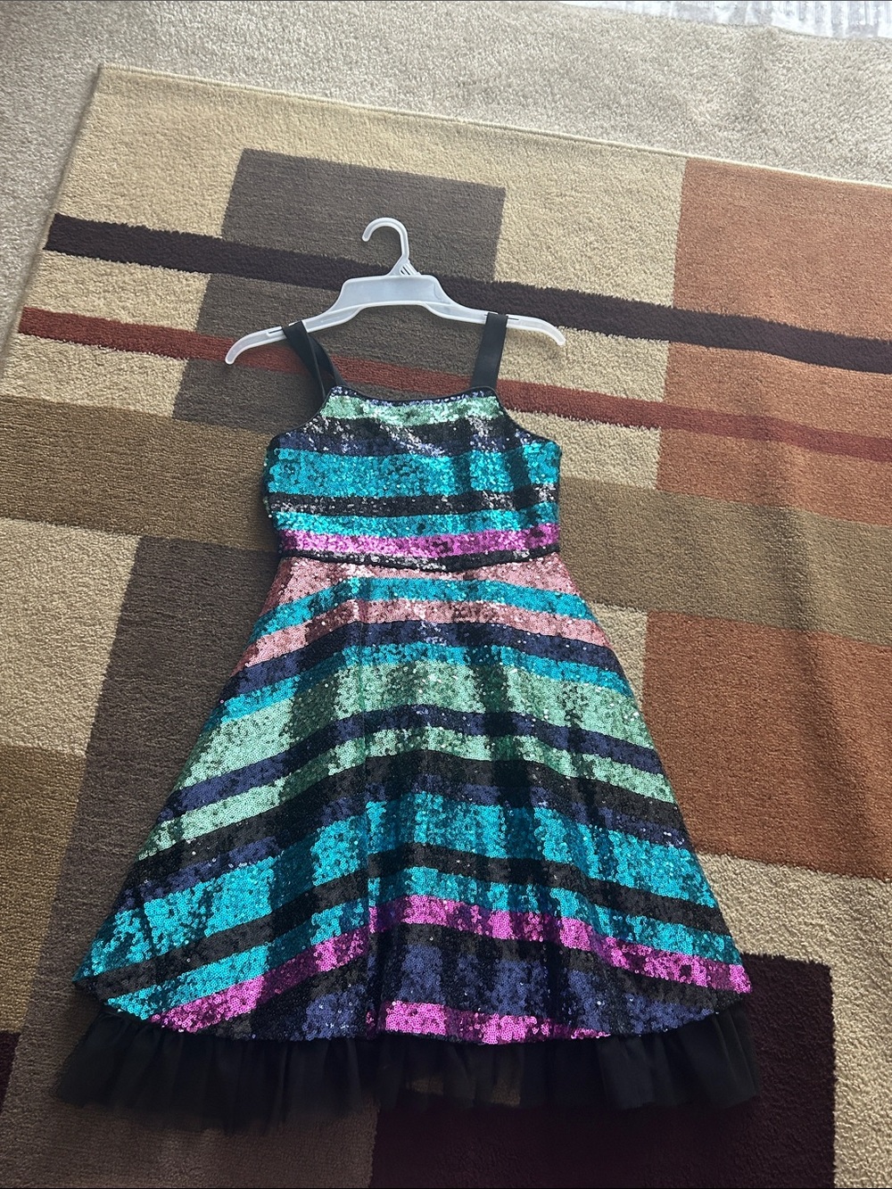Rare Editions Girls' Multicolor Sequin Striped Party Dress